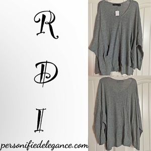 NEW RDI Gray V-Neck Dolman Sleeve Ribbed Sweater Size 1X